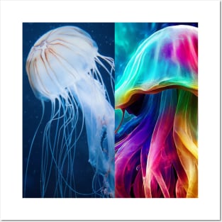 Transparent and colored jelly fish design Posters and Art